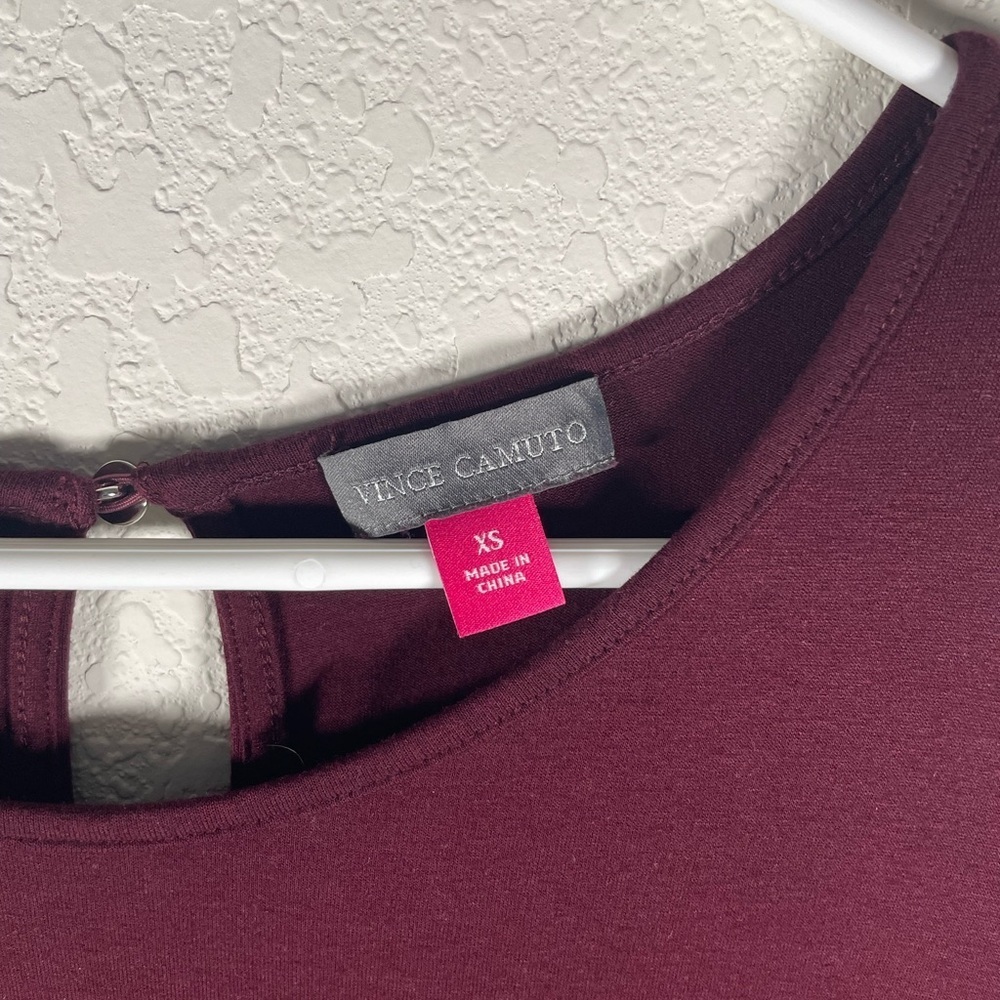Vince Camuto Burgundy Blouse with Sheer Bell Sleeves and Key Hole - Picture 3 of 7